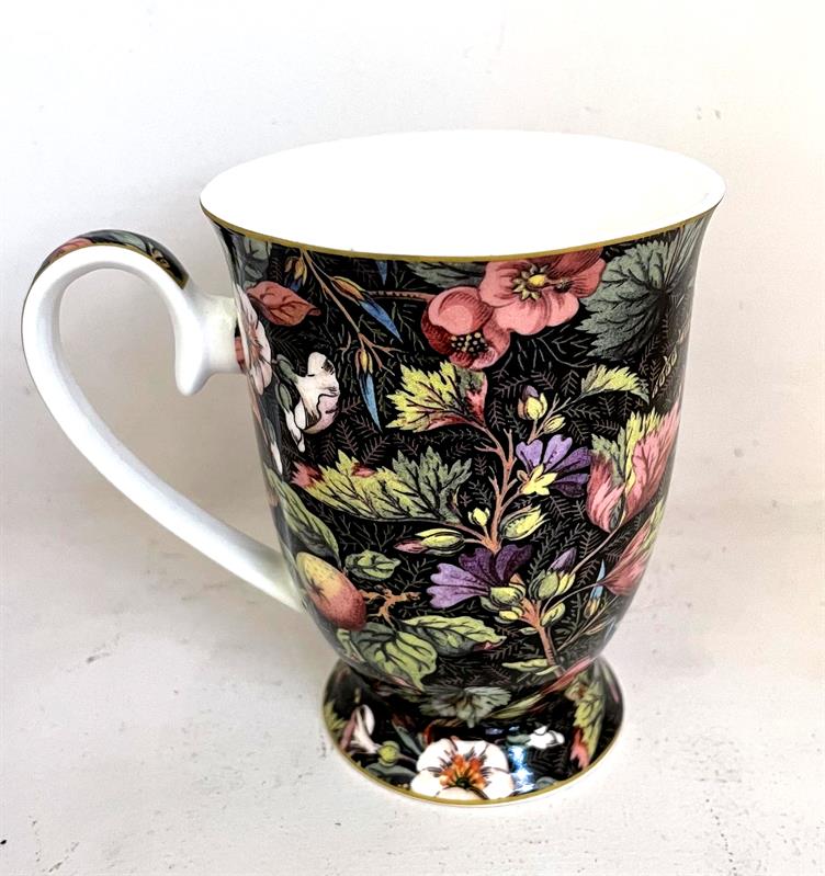 Black floral mug