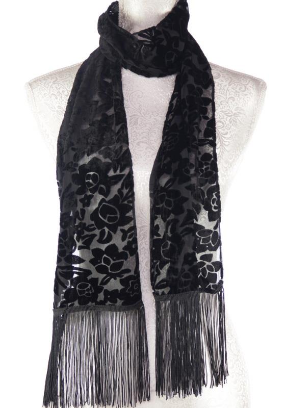 Scarf black flowers burnout